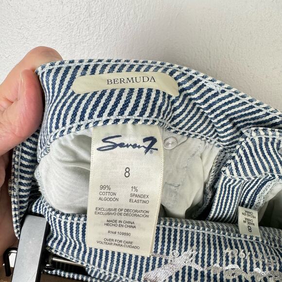 Seven7 NWT 9" Sunset Rolled Cuff Blue & White Stripe Stretch Bermuda Shorts - Picture 10 of 11
